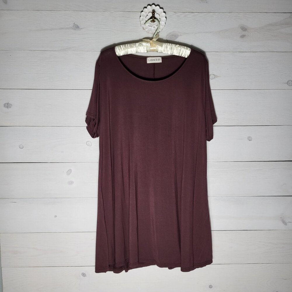 Women's Brown Tunic Top Flowy Scoop Neck T-Shirt